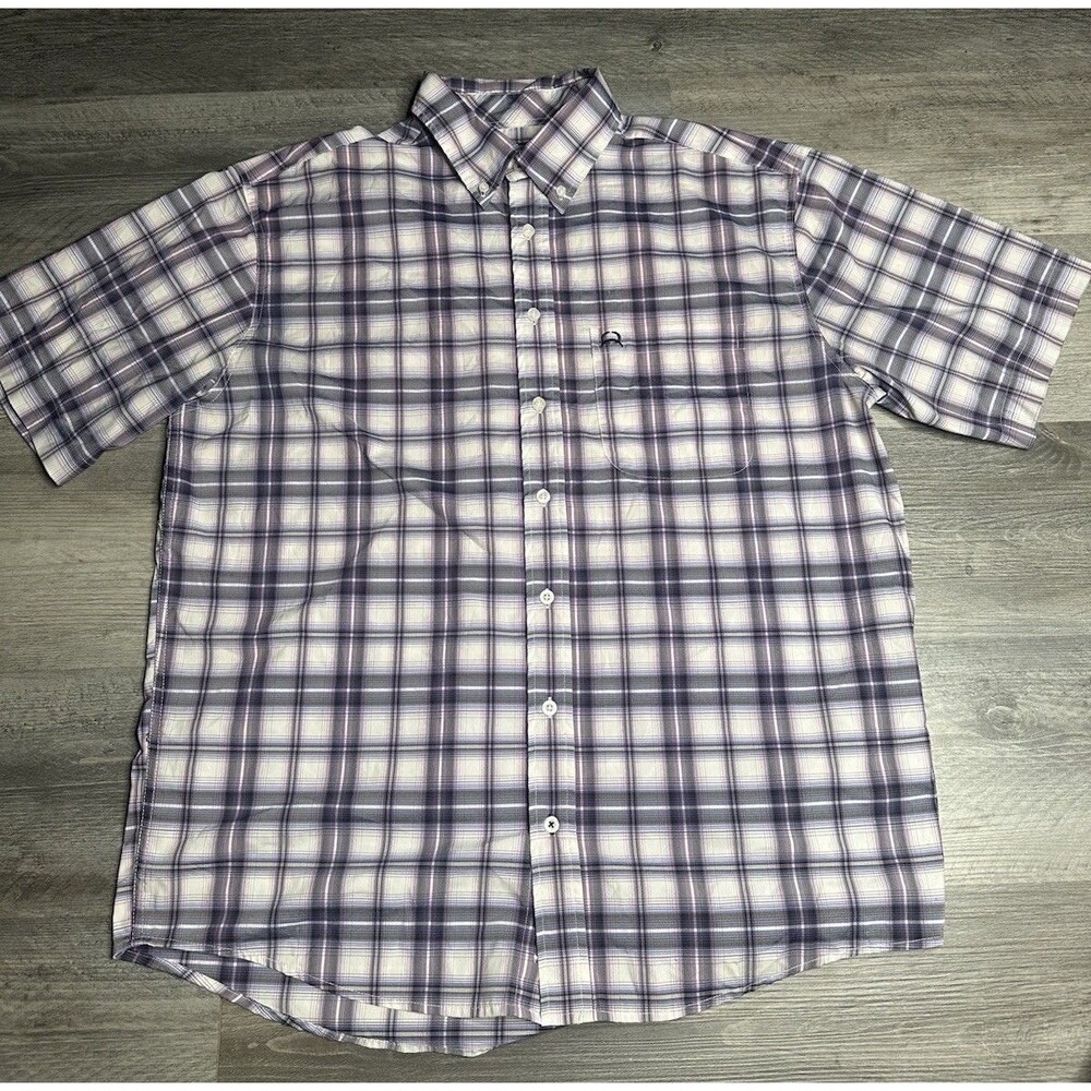 CINCH Purple Plaid Men's Button Down Short Sleeve Shirt Size Large